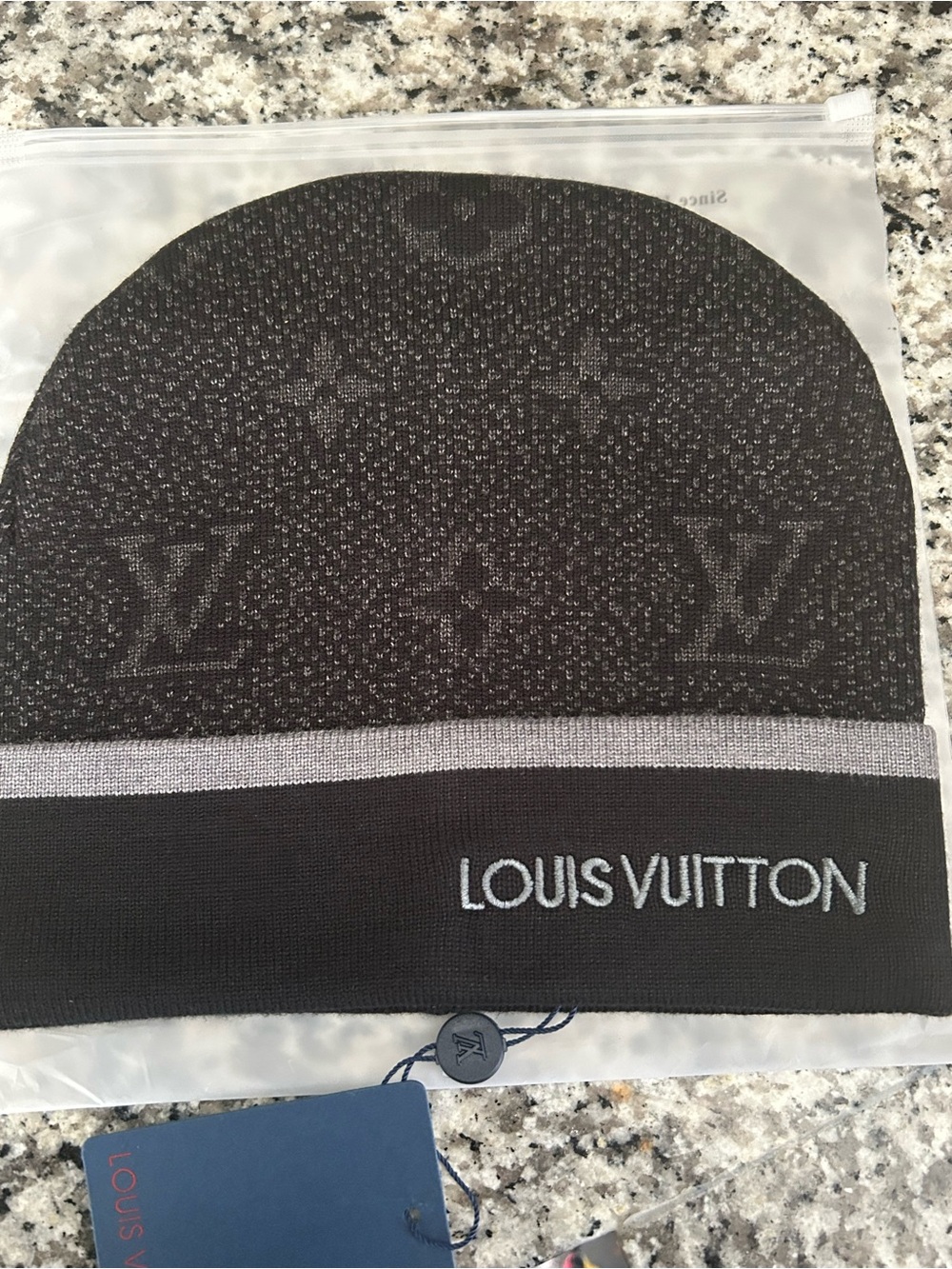 Louis Vuitton Men's Black and Gray Logo Beanie